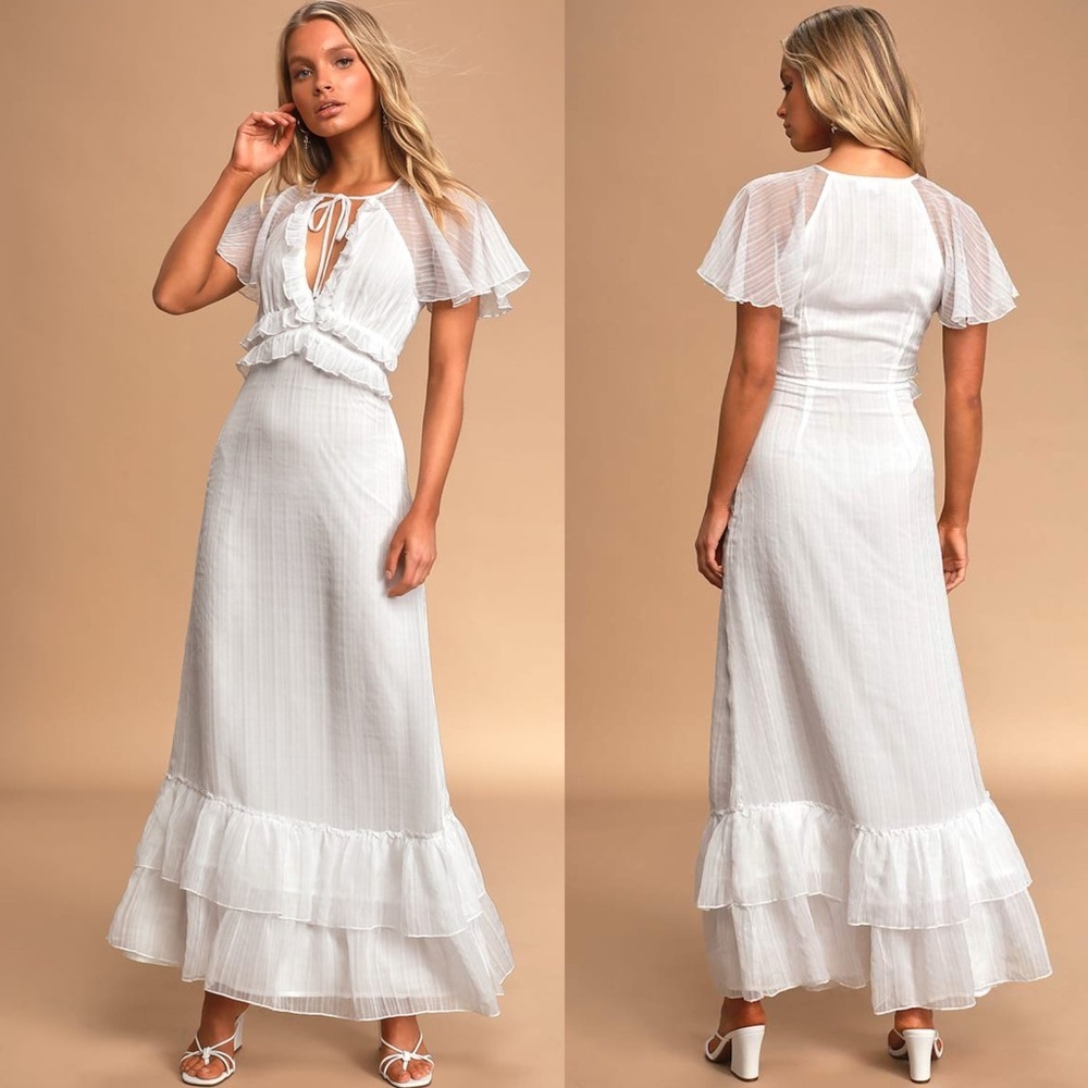 Lulus Sweetest Delight White Ruffled Short Sleeve Maxi